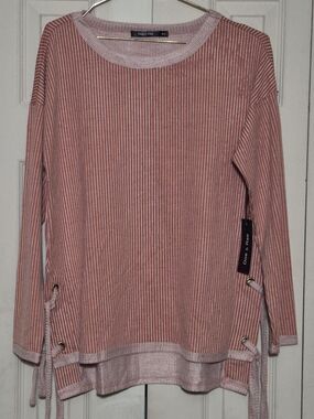 Doe & Rae Dusty Pink & White Striped Long-Sleeve Knit Top